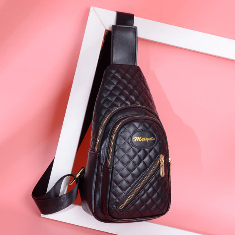 Schultertasche aus Leder für Damen, gesteppt, Umhängetasche, Sling-Rucksack, Tagesrucksack