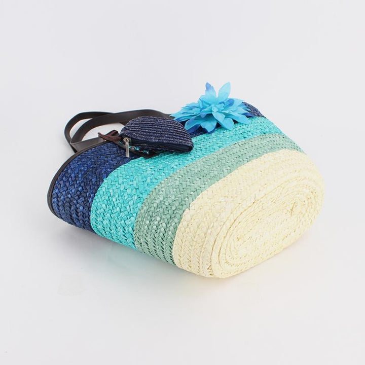 Sommerblumen-Strandtasche aus gewebtem Stroh, Reisetasche