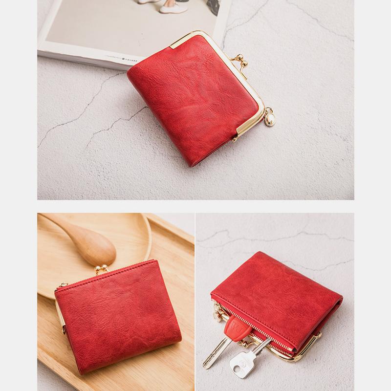 Multifunktionale, zweifach faltbare Münzbörse im Vintage-Stil mit Kiss Lock