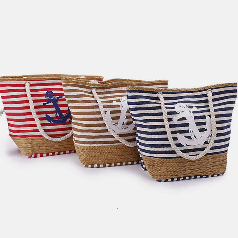 Tragetasche für Damen, großes Fassungsvermögen, gestreift, Strandtasche, Umhängetasche