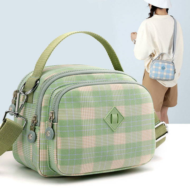 3-lagige Umhängetasche für Damen, leichte Schultertasche mit Karomuster