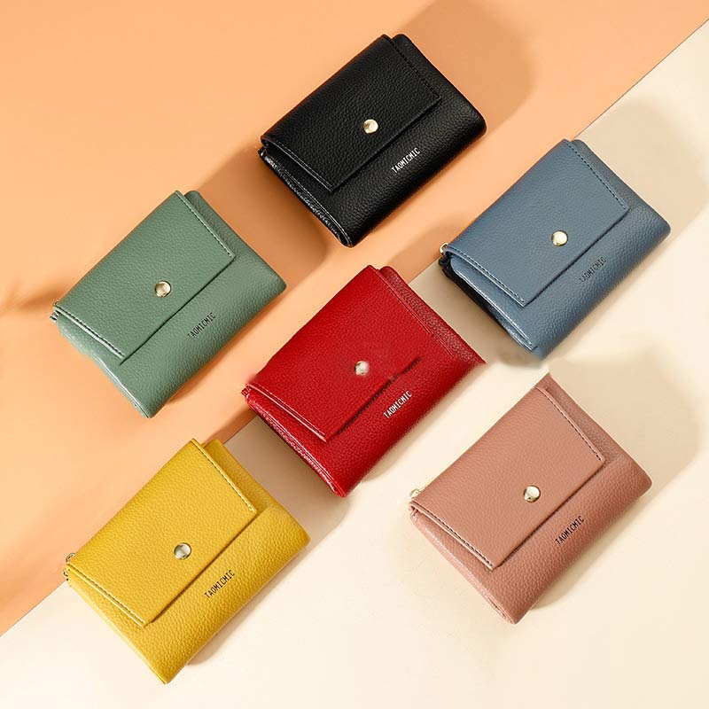 Mini-Geldbörse für Damen aus PU, zweifach gefaltet, kurze Brieftasche mit mehreren Kartenfächern