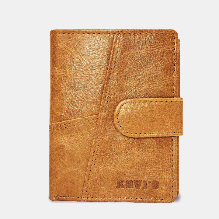 Retro Splicing Lange Schlanke Geldbörse Echtes Leder Dreifach gefaltete Brieftasche