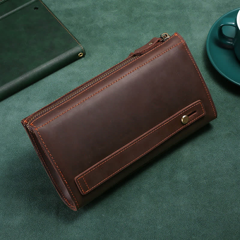 Große Kapazität Leder Männer Clutch Handtasche lange Brieftasche Handytasche