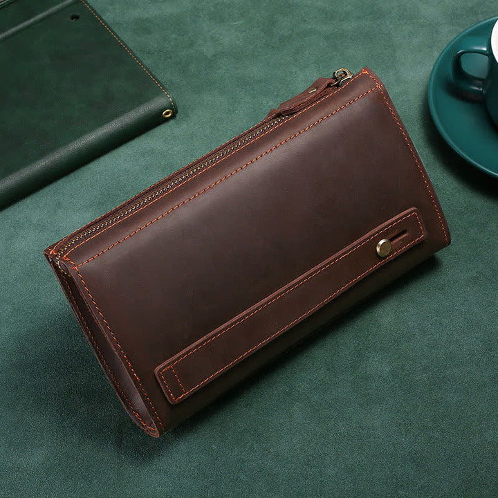 Große Kapazität Leder Männer Clutch Handtasche lange Brieftasche Handytasche