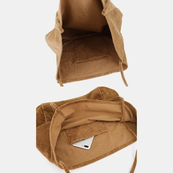 Extra große Cord-Tragetasche, lässige Einkaufstasche, Schulterhandtasche