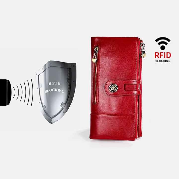 RFID-blockierende Vintage-Geldbörse aus echtem Leder mit großer Kapazität