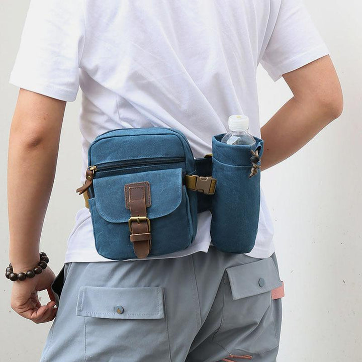 Canvas-Gürteltasche für Damen und Herren, Hüfttasche, Brusttasche mit Flaschenfach