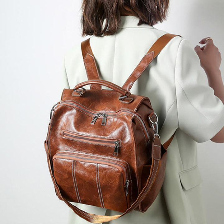 Rucksack für Damen, großes Fassungsvermögen, kleiner Rucksack aus weichem PU-Leder