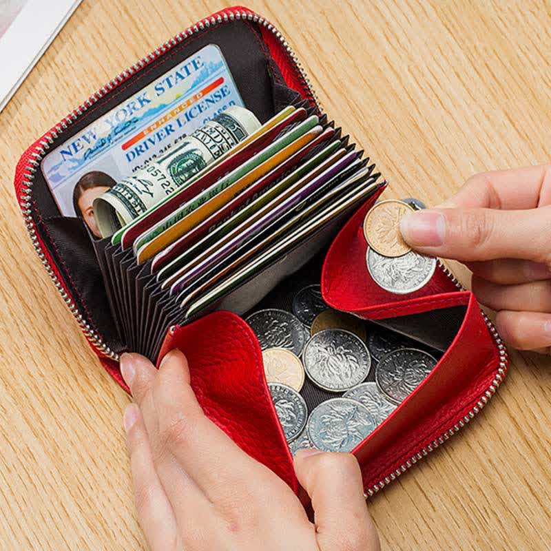 RIFD Blocking Kleine Geldbörse mit mehreren Fächern, Kartenhalter, echtes Leder