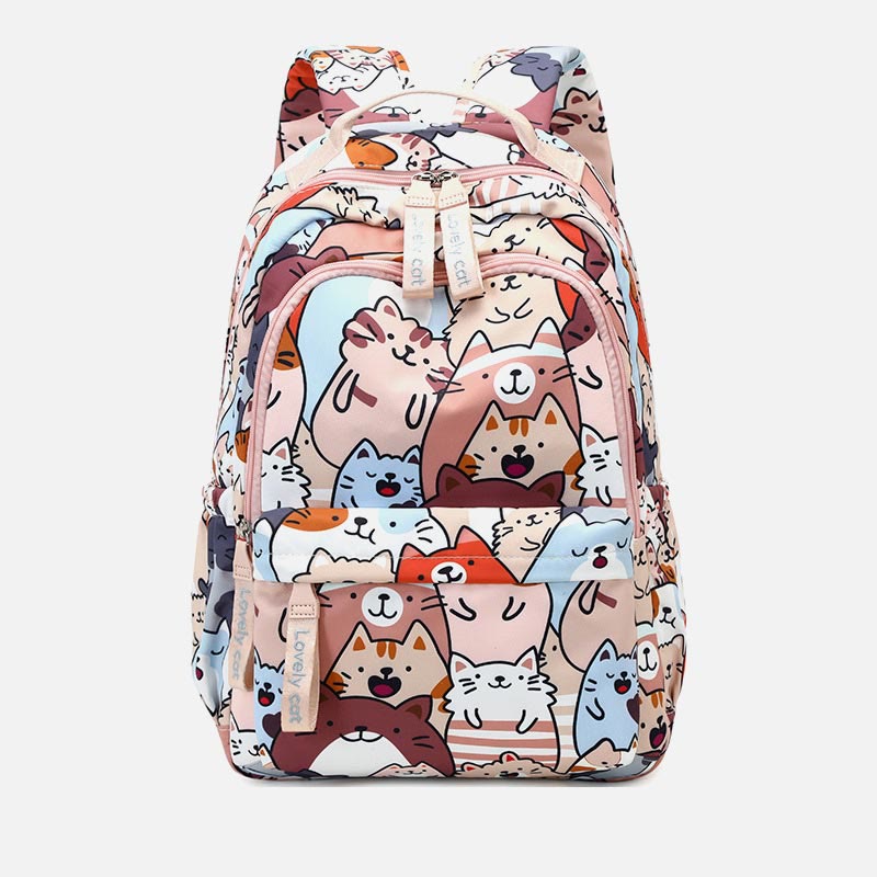 Rucksack für Damen, lustiger Katzen-Cartoon-Druck, wasserdichte Schulhandtasche