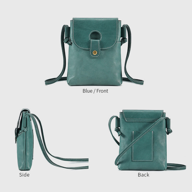 Handytasche für Damen, weiches Echtleder, minimalistische Umhängetasche