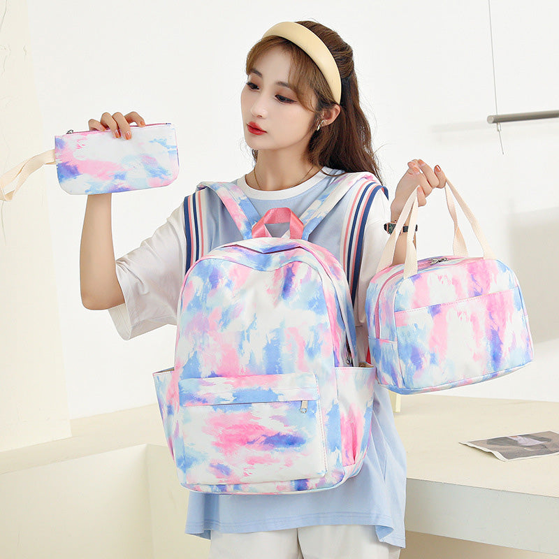3-teiliges Batik-Rucksack-Set für Mädchen, Schulranzen, Büchertasche, Studenten, Damen, Canvas