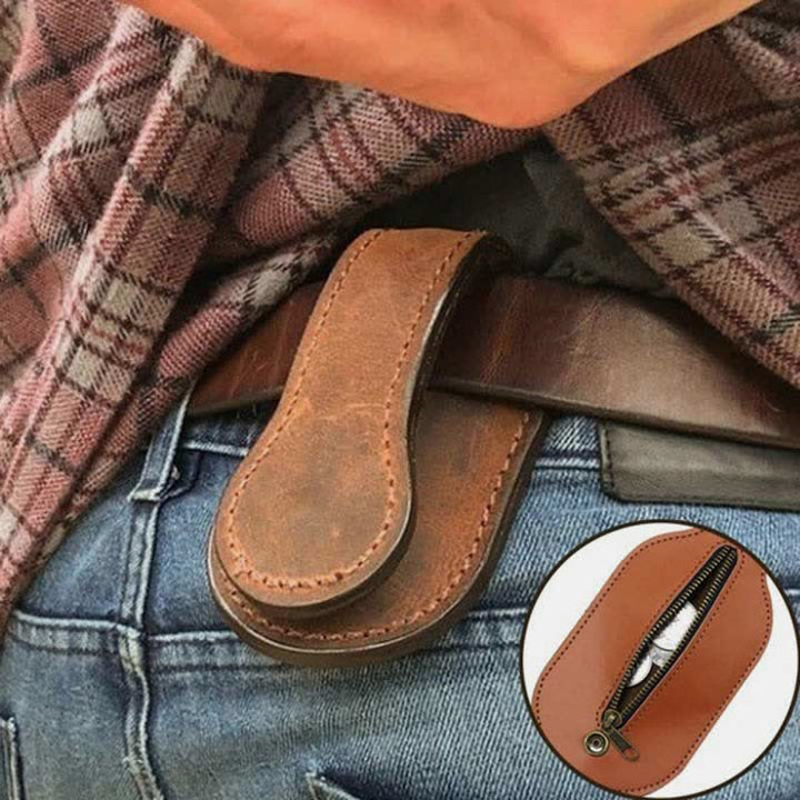Vintage EDC-Tasche für Männer mit Druckknopf, Leder-Münzgeldbörse, Slapjack
