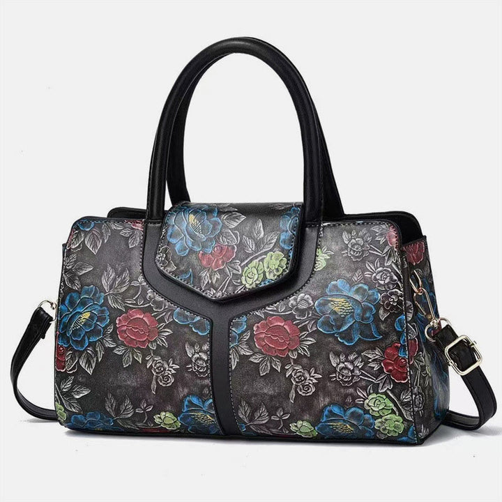 Retro Floral Emboss Handtasche Damen Horizontale Umhängetasche aus Leder