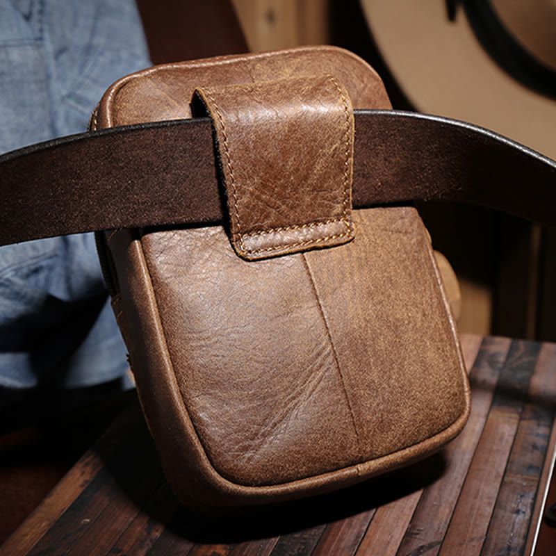 Gürteltasche für Herren, für den täglichen Gebrauch im Freien, Retro-Gürtelschlaufen aus echtem Leder