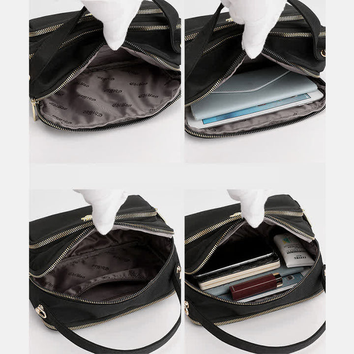 Umhängetasche mit Dreifach-Reißverschluss für Damen, wasserdichte, leichte Schulterhandtasche aus Nylon
