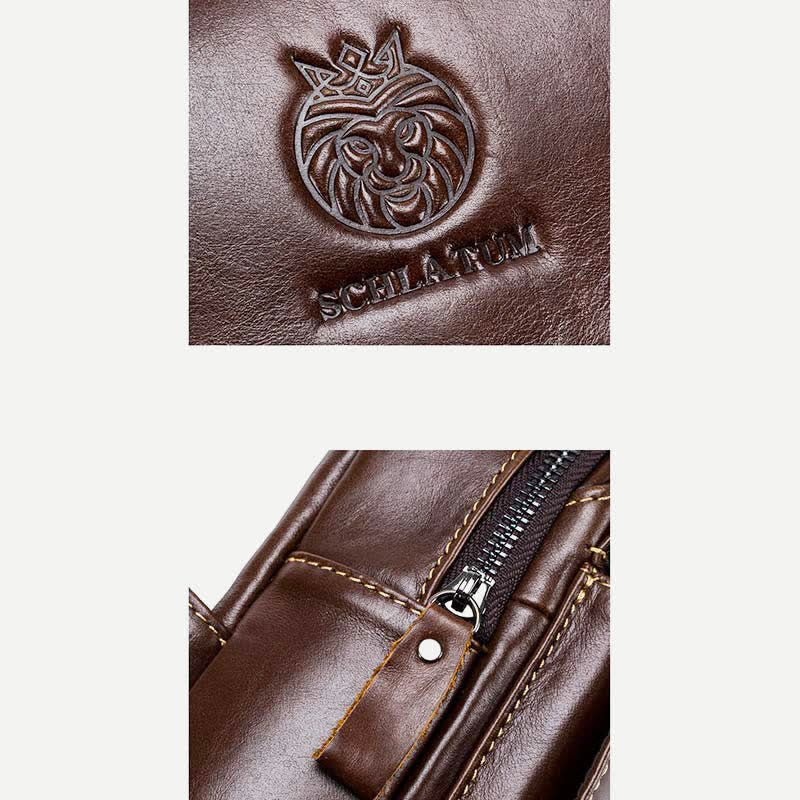 Brusttasche aus echtem Leder mit mehreren Taschen und USB-Ladeanschluss