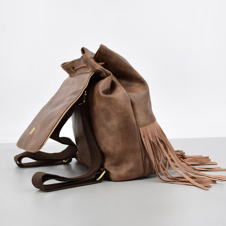 Vintage Quaste Rucksack Frauen Bohemian Kordelzug Leder Reise Geldbörse