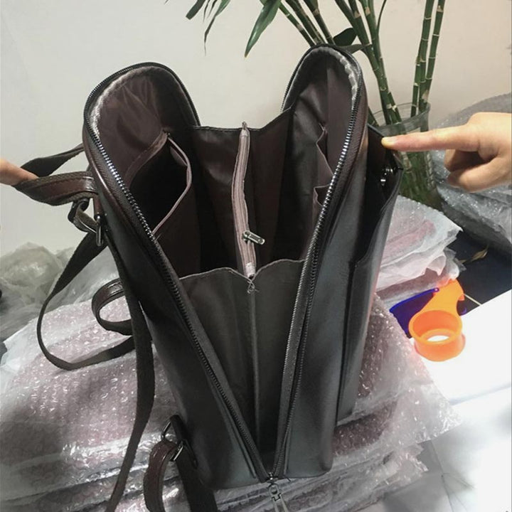 Retro PU Leder Daypack Frauen Casual Rucksack Geldbörse Reißverschluss Schultertasche
