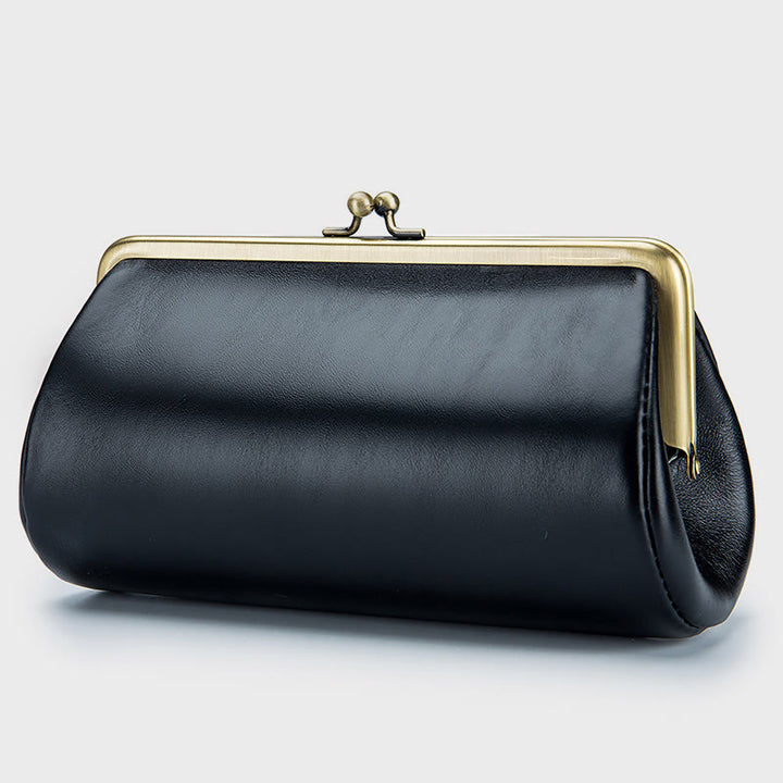 Clutch für Damen, Retro, schlichte Abendtasche aus echtem Leder