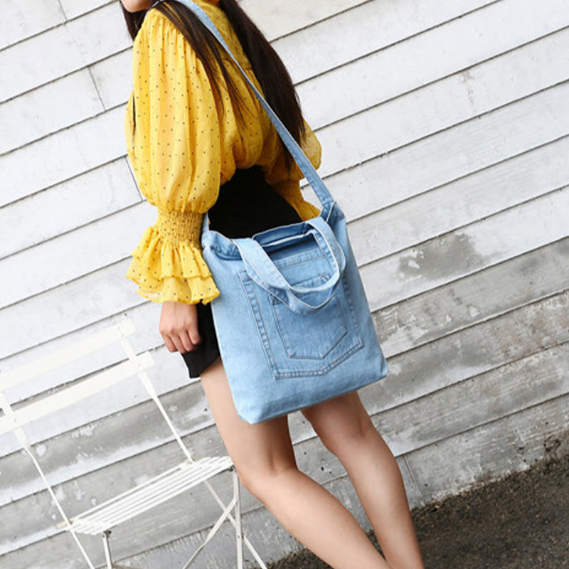 Denim Tote für Ausflüge Retro Canvas zerrissene Umhängetasche - image 4