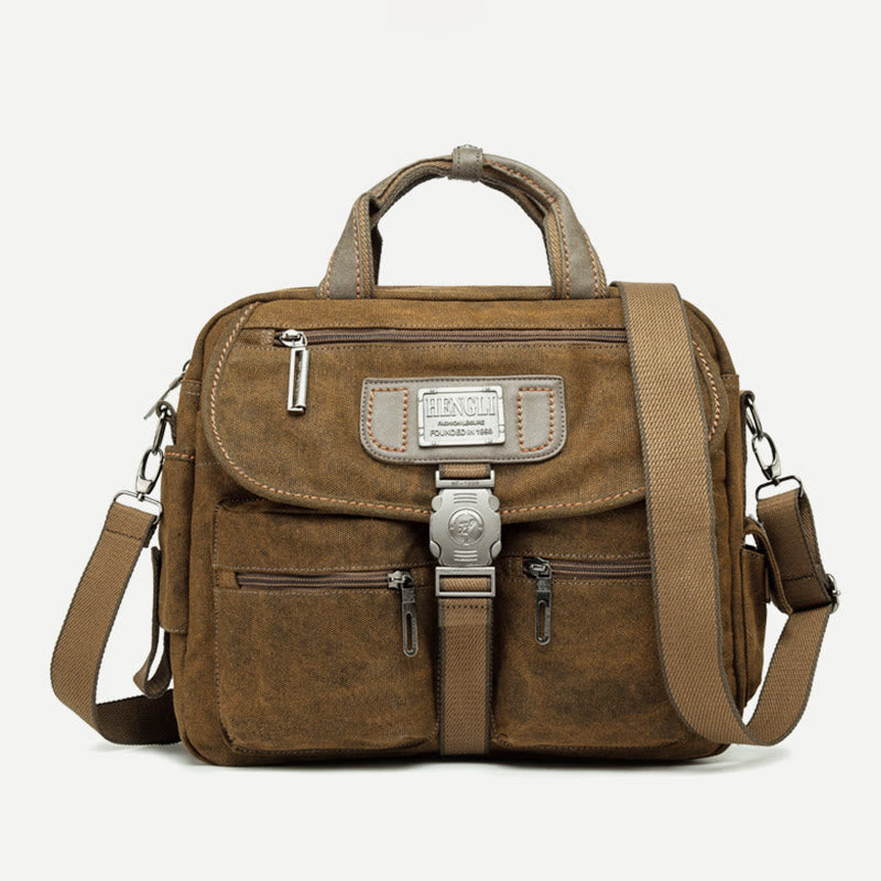 Umhängetasche für Herren, Vintage-Aktentasche aus Canvas mit großem Fassungsvermögen