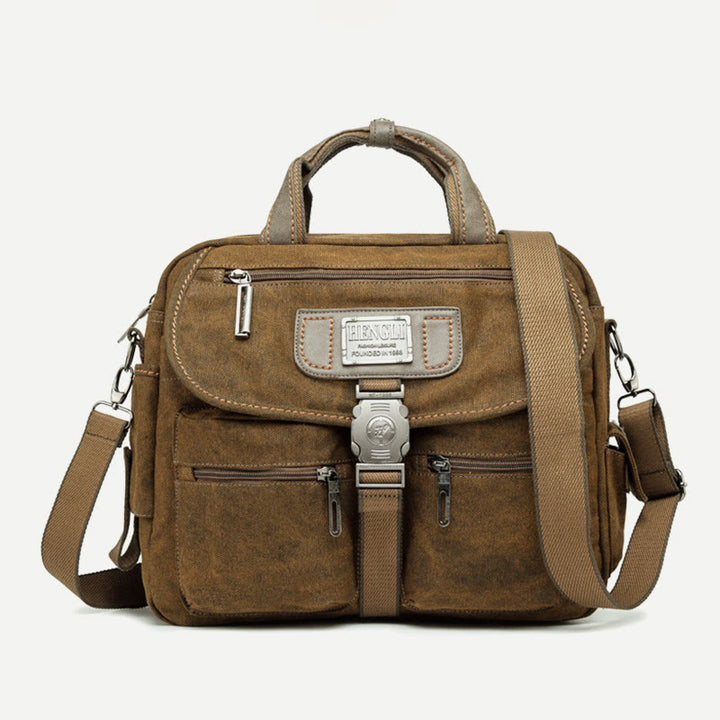 Umhängetasche für Herren, Vintage-Aktentasche aus Canvas mit großem Fassungsvermögen