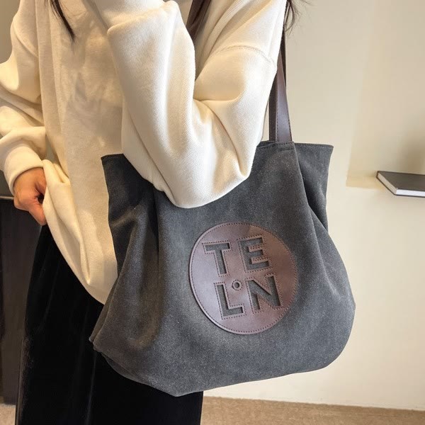 Vintage Canvas Tote Monogramm große plissierte Schultertasche für Frauen