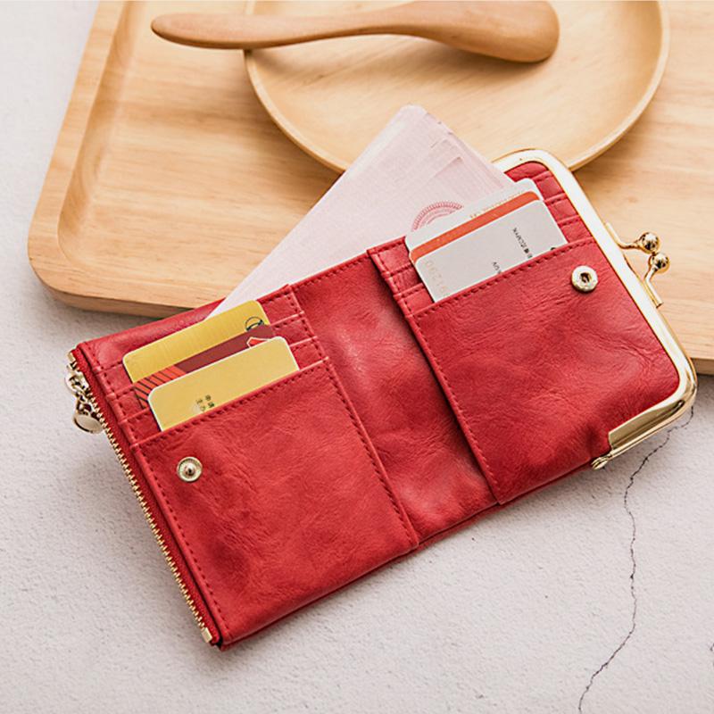 Multifunktionale, zweifach faltbare Münzbörse im Vintage-Stil mit Kiss Lock