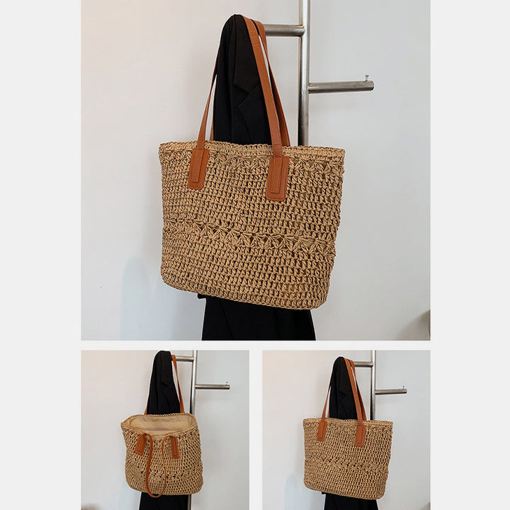 Leichte Sommerstrand-Handtasche aus gewebtem Stroh