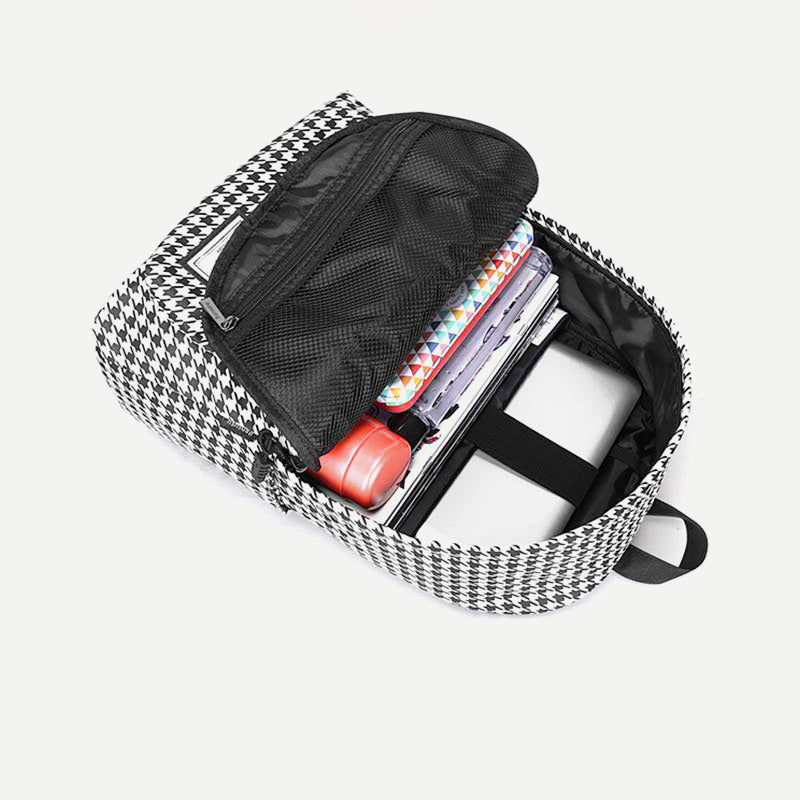 Rucksack mit Hahnentrittmuster, College-/Schulrucksack für Damen, Reise-Tagesrucksack, passend für 15,6 Zoll Laptop