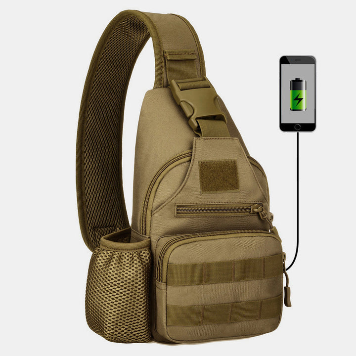 Taktische, militärische, leichte Schultertasche mit mehreren Taschen und USB-Ladeanschluss