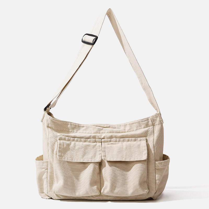 Umhängetasche aus Canvas mit mehreren Taschen für Damen, Retro, leichte Schultertasche