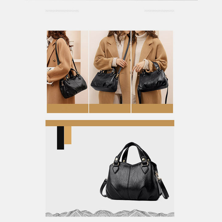 Damen Dreifach-Umhängetasche aus Leder mit Henkel oben, Umhängetasche, Handtasche