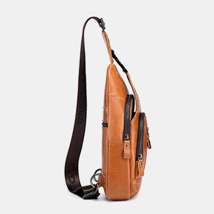 Schultertasche aus echtem Leder, lässiger Outdoor-Schulterrucksack, Brust-Tagesrucksack