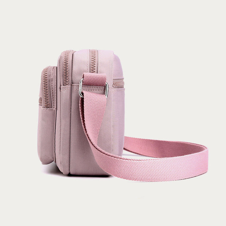Umhängetasche mit 4 Reißverschlüssen, leichte Nylon-Geldbörse für Damen