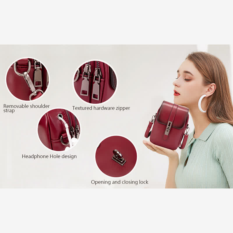 Retro-Handytasche, Mini-Umhängetasche aus Leder, Geldbörse für Damen