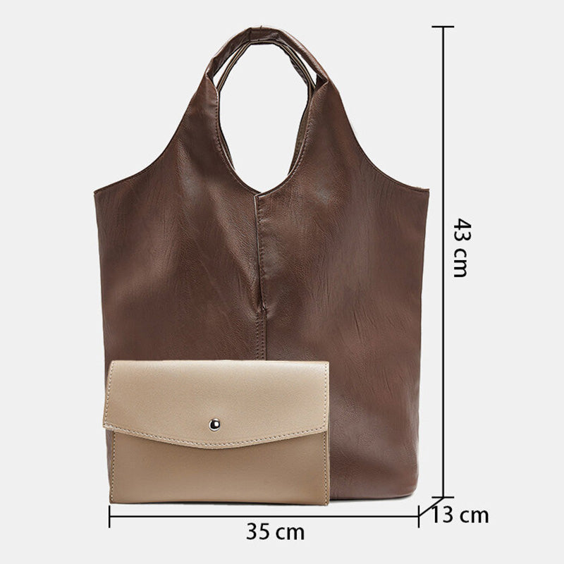 Leder Tote Schultertasche für Frauen Doppelseitige Hobo Geldbörse Bucket Handtasche