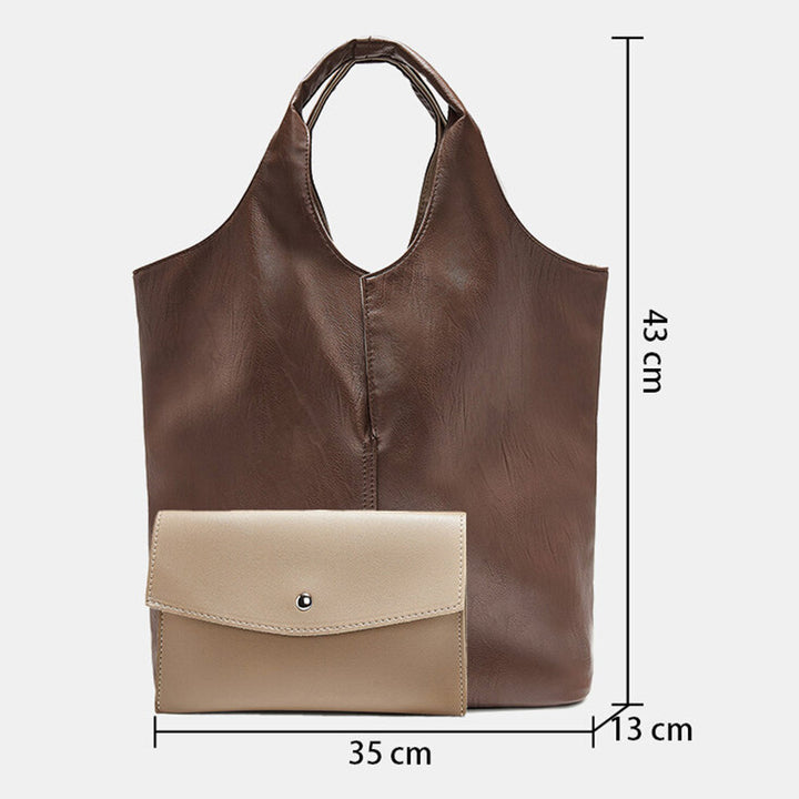 Leder Tote Schultertasche für Frauen Doppelseitige Hobo Geldbörse Bucket Handtasche