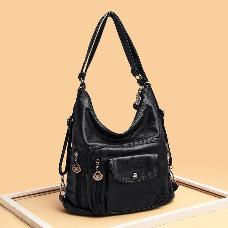 Einkaufstasche aus Leder im Vintage-Stil mit vielen Taschen und großer Kapazität