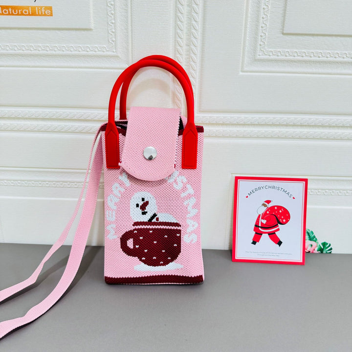 Handytasche im Weihnachtsstil für Damen, gestrickte Umhängetasche