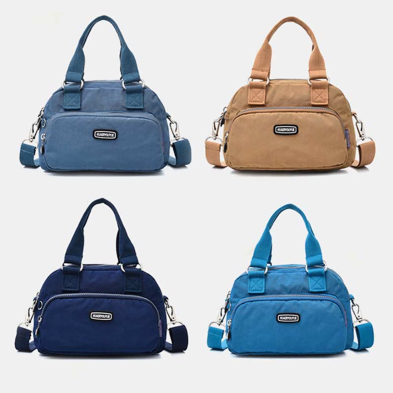 Handtasche für Damen, lila, Nylon, leicht, Einkaufstasche mit Reißverschluss