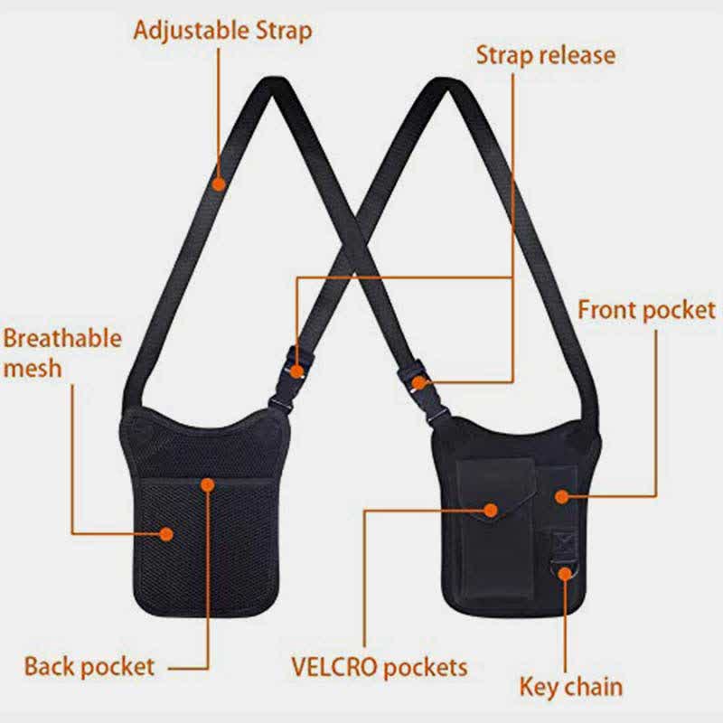 Diebstahlsichere, versteckte Unterarmgurt-Geldbörse aus Nylon mit Holstertasche und doppelter Schultertasche