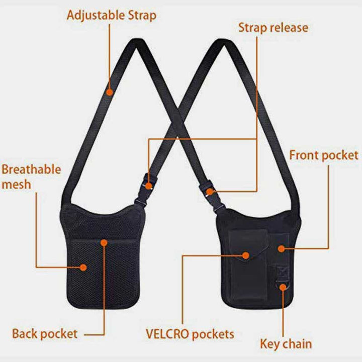Diebstahlsichere, versteckte Unterarmgurt-Geldbörse aus Nylon mit Holstertasche und doppelter Schultertasche
