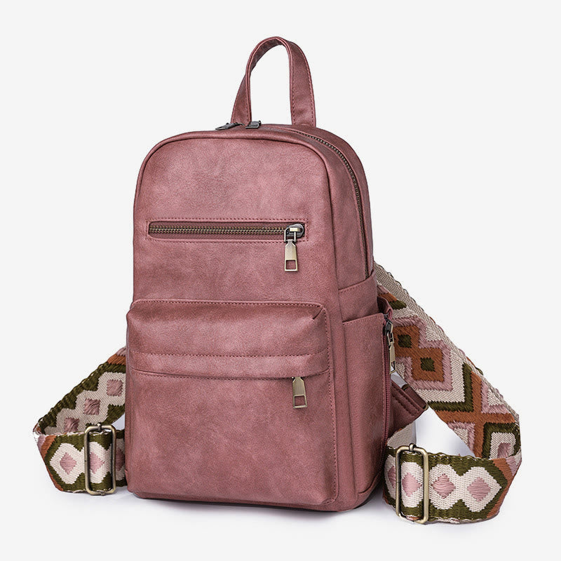 Lederrucksack für Damen, Retro, einfarbig, Mehrzweck-Schultertasche