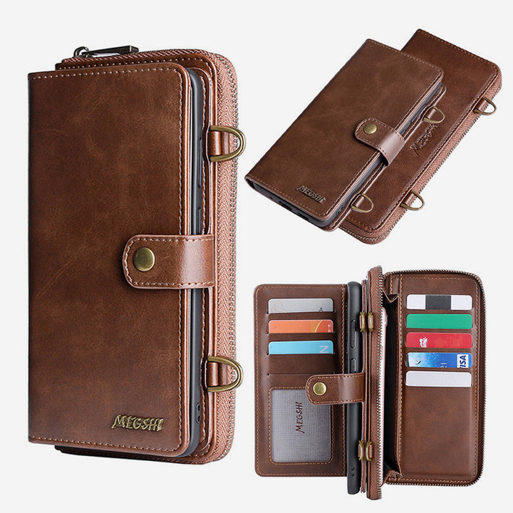 Brieftaschenhülle für iPhone Samsung [2 in 1] Magnetische abnehmbare Geldbörse [Crossbody-Kette] Folio Flip Card Solt Protection Back Cover
