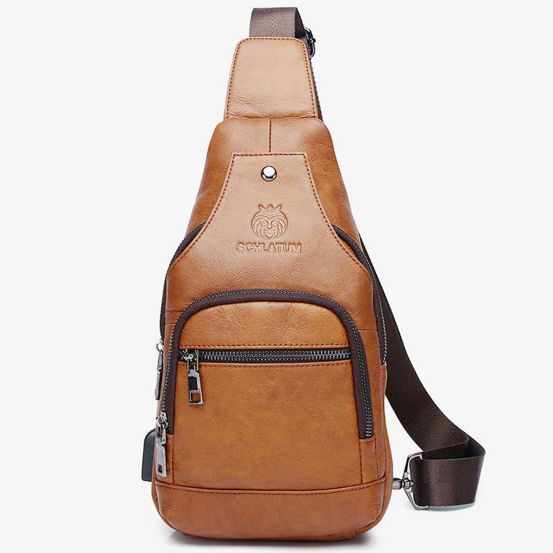 Schultertasche aus echtem Leder, Umhängetasche, Rucksack für Herren, zum Wandern, Reisen, Tagesrucksack