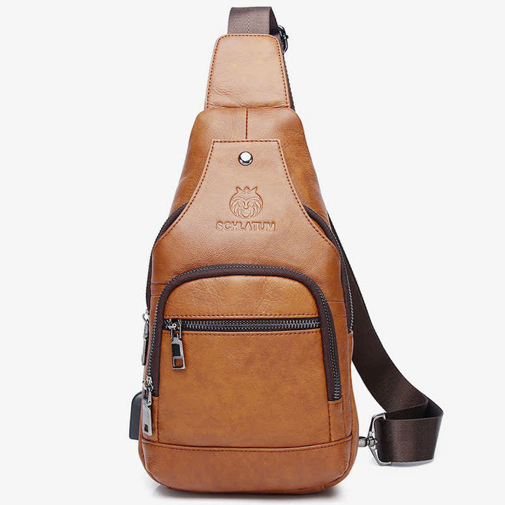 Schultertasche aus echtem Leder, Umhängetasche, Rucksack für Herren, zum Wandern, Reisen, Tagesrucksack