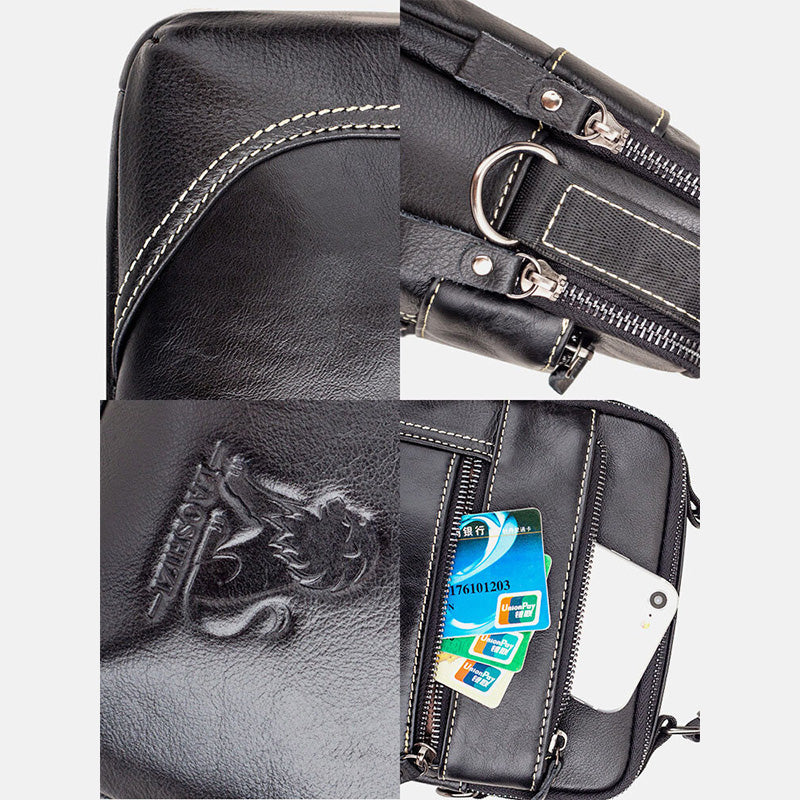 Multifunktions-Umhängetasche aus echtem Leder mit mehreren Taschen